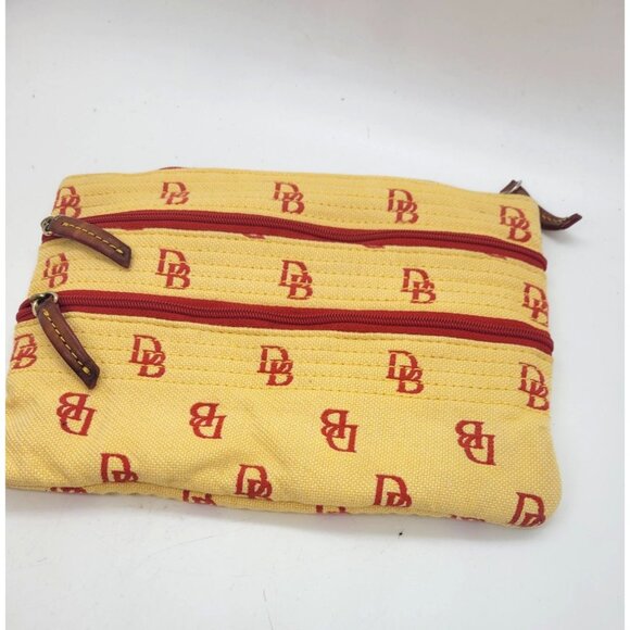 VTG Dooney & Bourke Yellow Canvas Zip Pouch Cosmetic bag leather tabs RARE - Picture 2 of 9